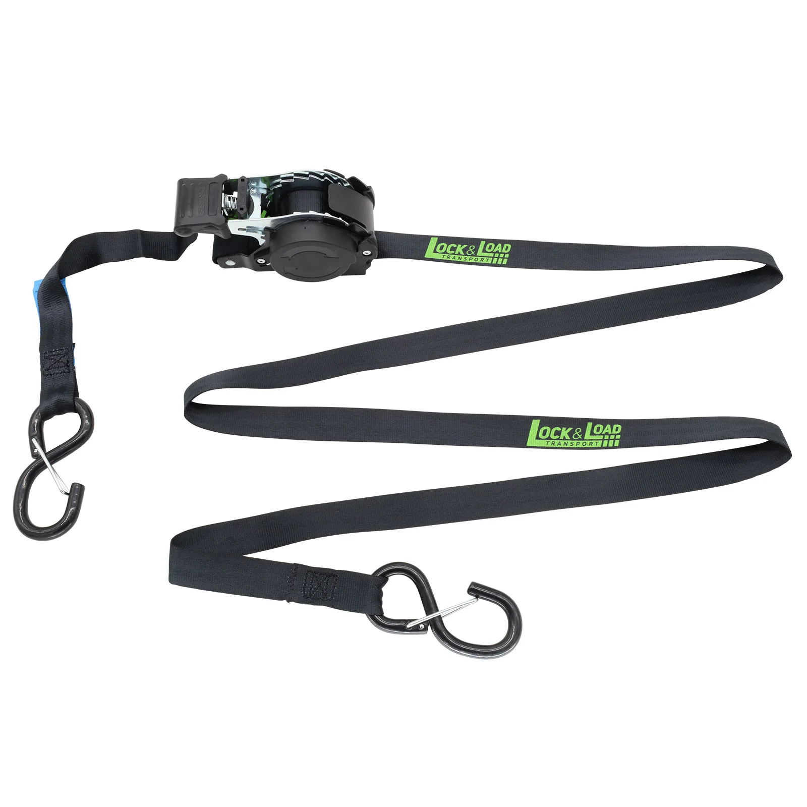 Pair of Black Retractable Ratchet Straps with Safety Clips 25mm Wide 3.6m Long - RW106 - Image 3