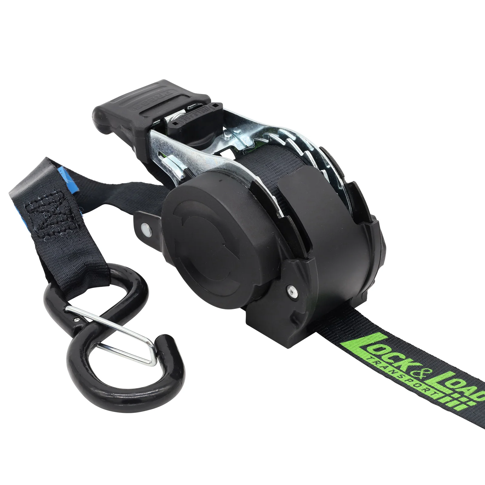 Pair of Black Retractable Ratchet Straps with Safety Clips 25mm Wide 3.6m Long - RW106 - Image 4