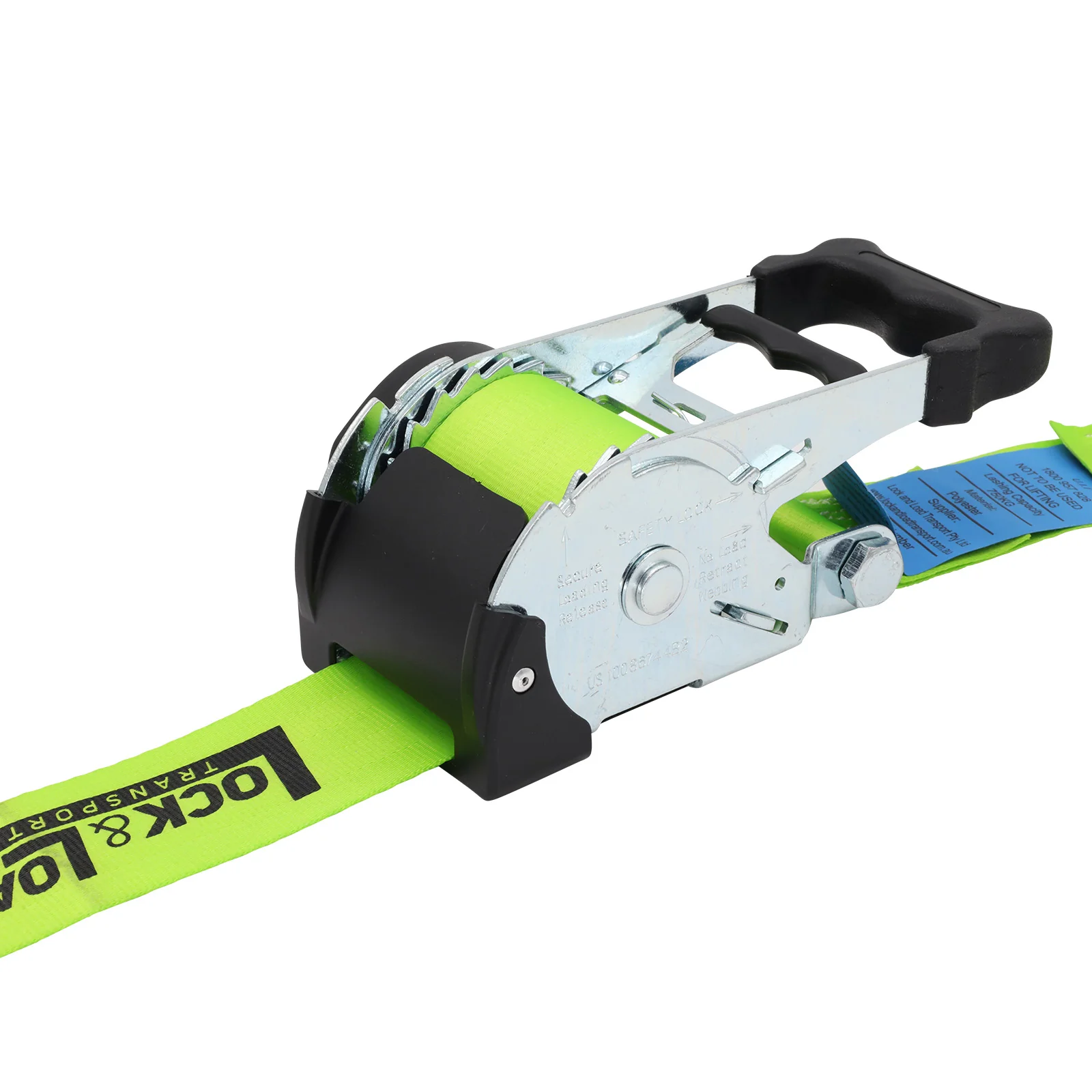 Pair of Green Retractable Ratchet Straps with Safety Clips 50mm Wide 3m Long - RW116 - Image 9